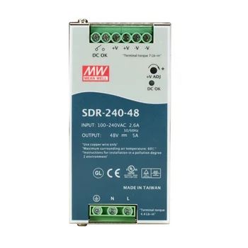 SDR-240-48 Мощный блок питания на DIN-рейку, 48В, 5А, 240Вт Mean Well SDR-240-48 Мощный блок питания на DIN-рейку, 48В, 5А, 240Вт Mean Well